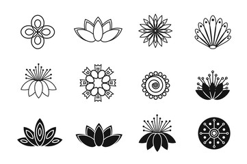 Set of line flower design elements. Plant, blossom and lotus icons