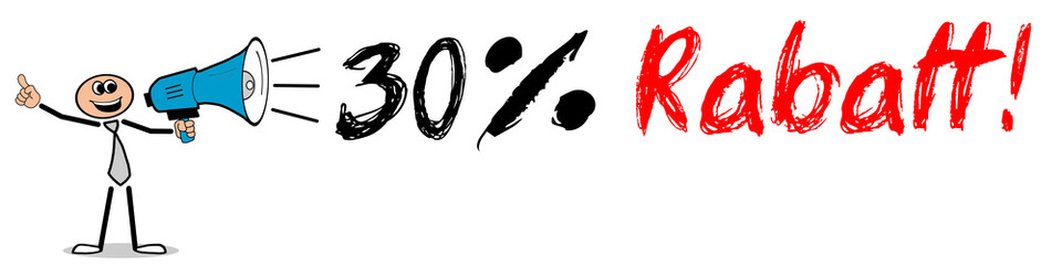 30% Rabatt! / Mann mit Megafon