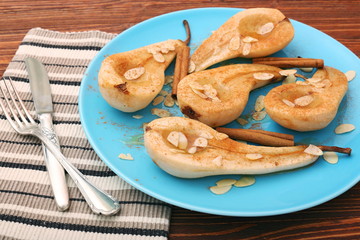 Baked Pears with Walnuts, Cinnamon, and Honey. Healthy Dessert Recipe