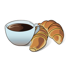 Coffee and croissant on white background.French breakfast.