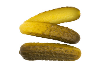 Pickled cucumbers on white background