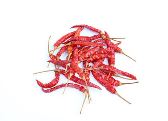 Dried Whole Red Chillies on white background