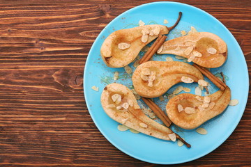 Baked Pears with Walnuts, Cinnamon, and Honey. Healthy Dessert Recipe