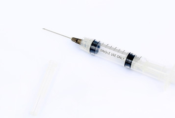 Fototapeta premium syringe with needle on a white background, Syringe Medical equipment