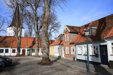 Fototapeta na wymiar Historic downtown in Bogense, Fyn Island, Denmark, built 18th to 19th century