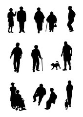 シルエット人物、高齢者、人物素材、人物アイコン、人物