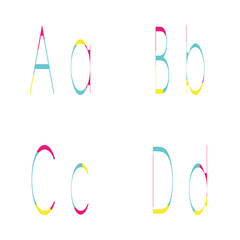 Letters A, B, C, D colored