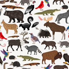 Seamless pattern with animals of North America