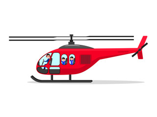 Vector cartoon helicopter with passengers pilot