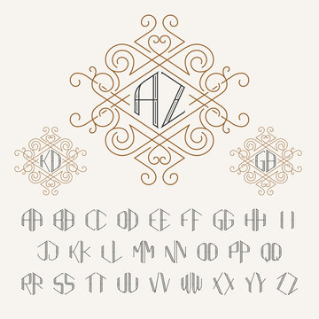 Two letters monogram template in outline style. Set of letters from A to Z. Luxury vector set of stylish elegant monograms.