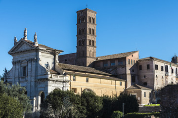 Fototapeta na wymiar Church and bell tower in Rome, Italy.