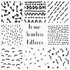 Vector Abstract Hand Drawn Black Seamless Patterns