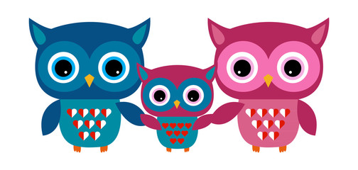 Cute Owl Vector Family with Heart