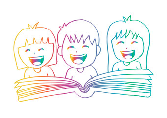 Cartoon kids reading book 