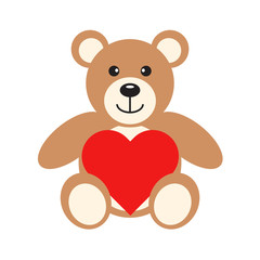 Flat icon teddy bear with heart. Vector illustration.