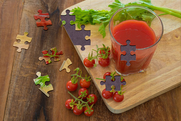 Tomato juice with celery with jigsaw puzzle effect