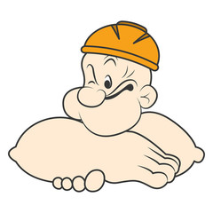 Miner with crossed arms. Miner wearing hard hat at coal mine. Vector flat design illustration isolated on background.