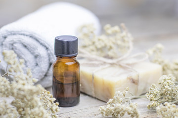 Obraz na płótnie Canvas Milfoil Dry Medical Herb Essential Oil Spa Phytotherapy Aromatherapy with copy space