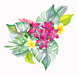 Hand drawn watercolor tropical plants