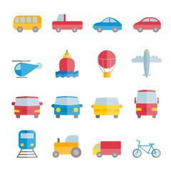 Collection of vector colorful flat transportation icons for web, mobile apps, print design