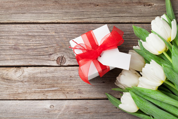 White tulips and gift box