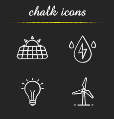 Eco energy chalk icons set