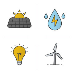 Eco energy color icons set