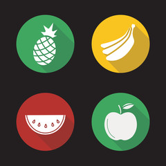Fruit flat design long shadow icons set
