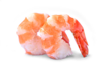 Cooked orange shrimps isolated on white background.