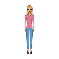 young pretty woman wearing pink long sleeve shirt icon image vector illustration design 