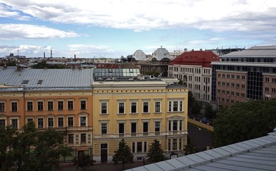 Fototapeta na wymiar Riga, view of the city with the roof of the Art Museum.