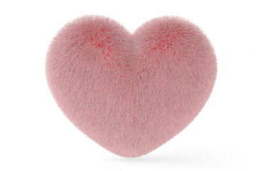 Pink fur heart.3D illustration.