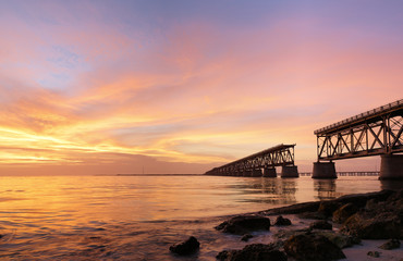 Bahia Honda Rail Bridge at Sunset. The Bahia Honda Rail Bridge is a derelict railroad bridge in the lower Florida Keys connecting Bahia Honda Key with Spanish Harbor Key.
