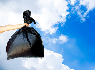 garbage bag on blue sky background