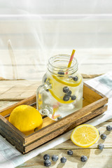 fresh lemon lemonade drink blueberry straw summer refreshment homemade