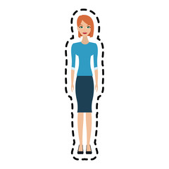 young pretty red hair woman with blue long sleeve shirt icon image vector illustration design 