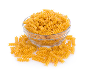 Pasta in bowl isolated on white background