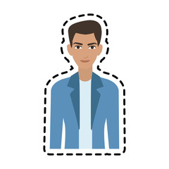 handsome young man with blue jacket icon image vector illustration design 