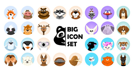 Set Emotions. Cute animals cartoon illustrator. Set of flat style vector avatars of animals.