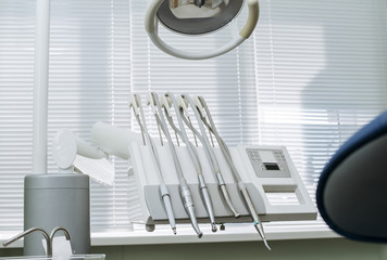 Closeup of dental drills in dentists office