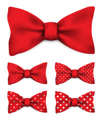 Red bow tie with white dots realistic vector illustration set isolated on white - 140337467