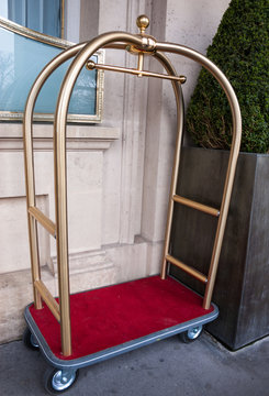 Luggage cart at the entry to hotel. Paris (France)