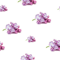 Naklejka na ściany i meble Seamless background with lilac flowers on white