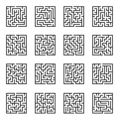 Maze game background set. Labyrinth with Entry and Exit. Vector Illustration.