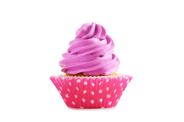 Tasty cupcake isolated on a white