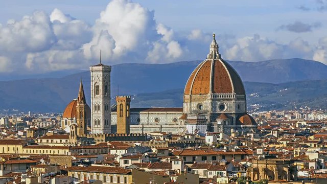 Florence and Cathedral Santa Maria del Fiore, evening, Florence, Italy. Clouds, time-lapse.