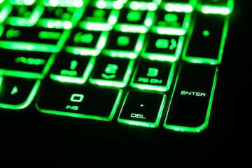 the green fluorescent computer keyboard