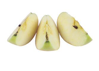 Apple pieces on white background