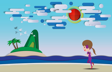 Cute cartoon running on the beach