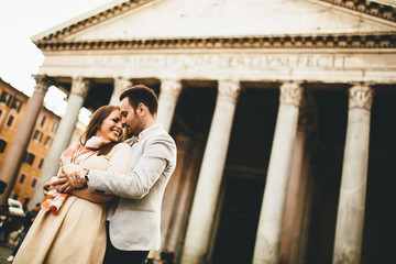 Loving couple in front of the Pantheon in Rome